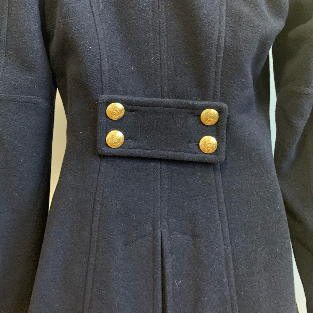 Wool Blend Fitted Military Coat - Picture 2 of 4